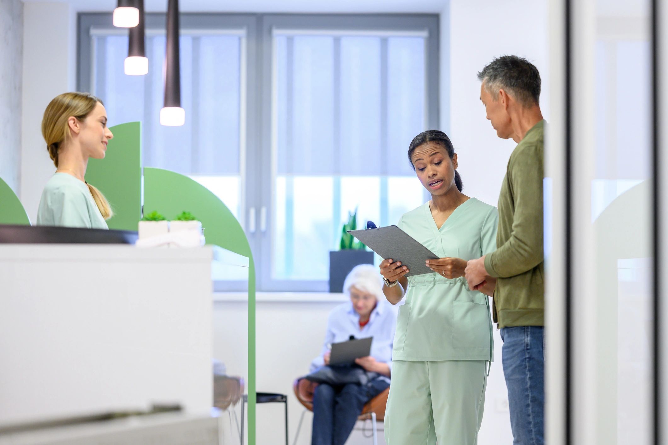 Healthcare professionals collaborating in a modern clinic